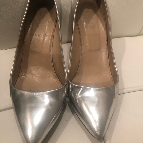 7.5 Metallic Silver JCrew Leather Pumps - Picture 2 of 4